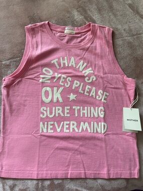 NWT MOTHER The Strong and Silent Type Cotton Graphic Tank Top, Pink, Size Medium